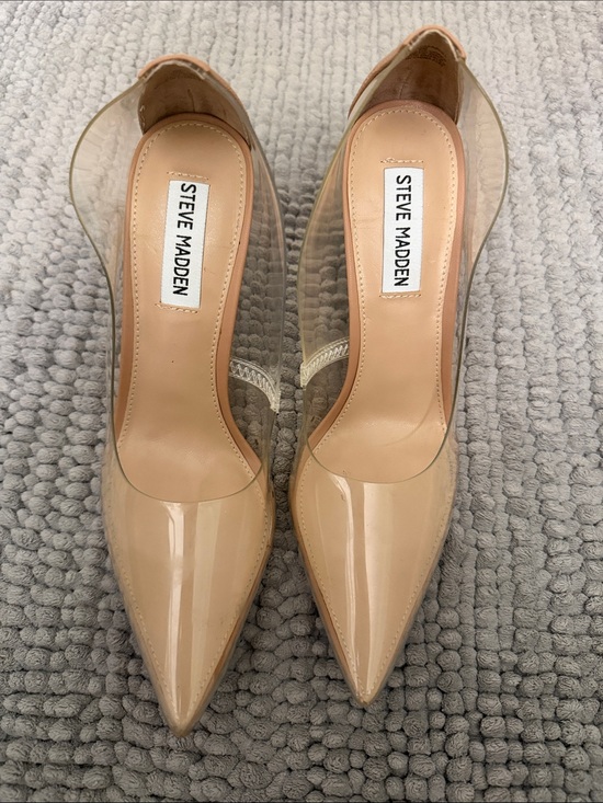 Steve Madden Shoes - Steve Madden Nude Patent Pointed-Toe Pumps with Clear Panels